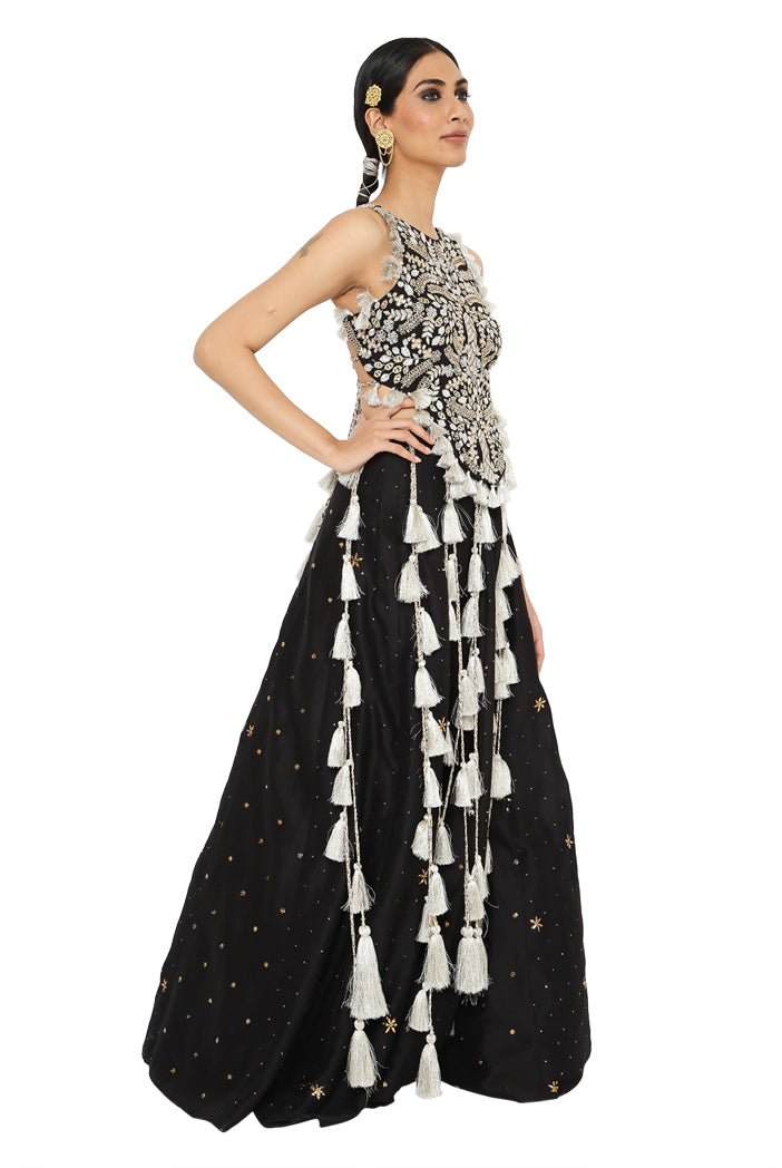 Alma Black Colour Embroidered Choli With Lehenga