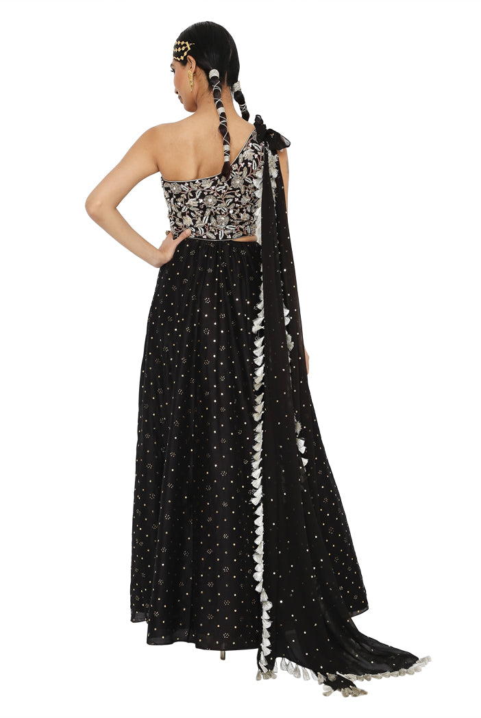 Dua Black Colour Embroidered One Shoulder Gown
