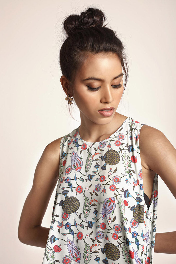 Blue Printed Art Crepe Tunic
