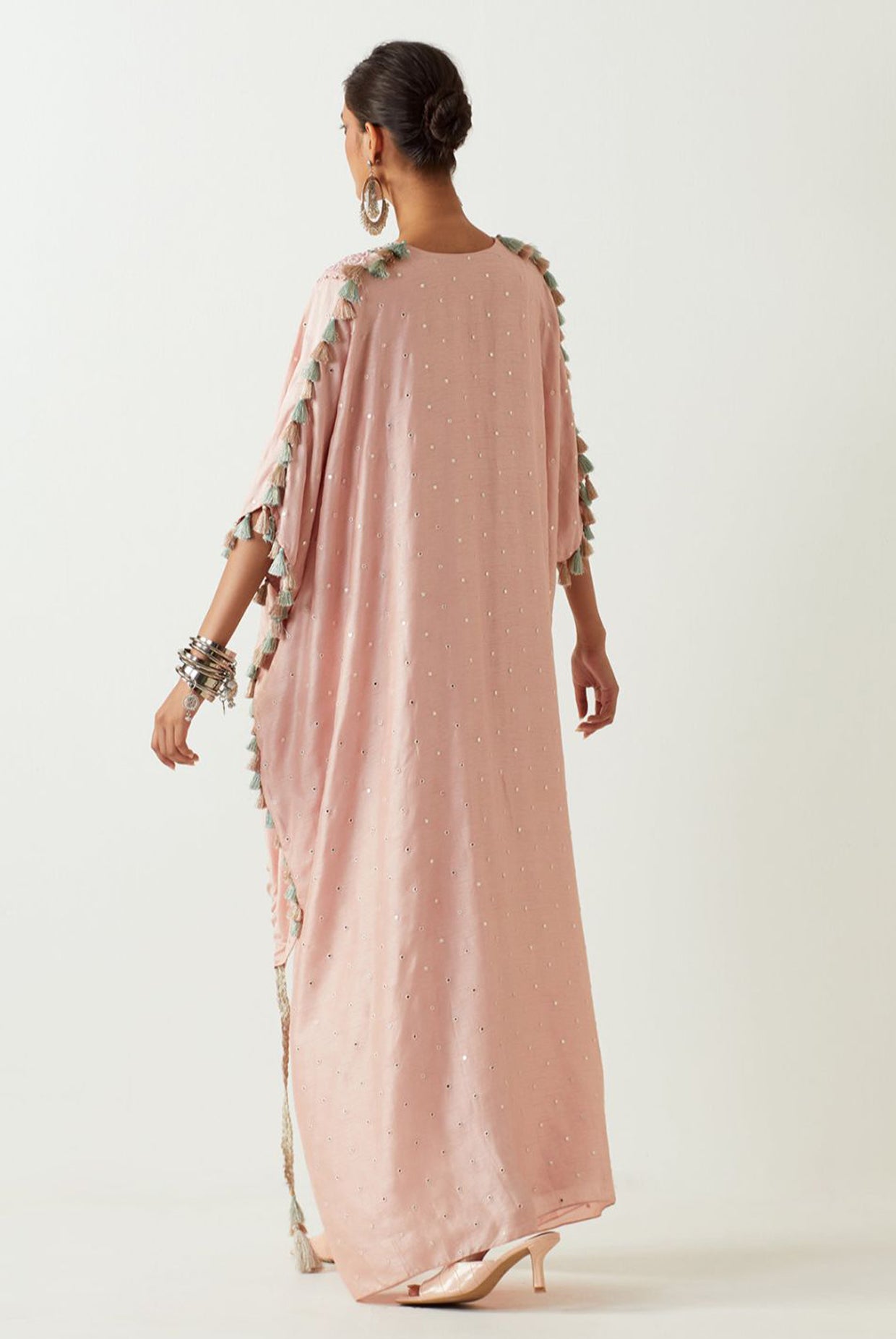 Blush Embroidered High Low Kurta With Jogger Pant