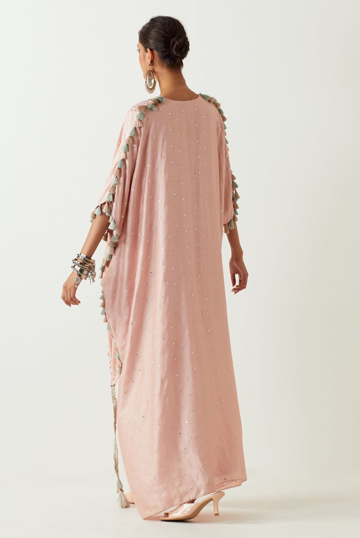 Blush Embroidered High Low Kurta With Jogger Pant