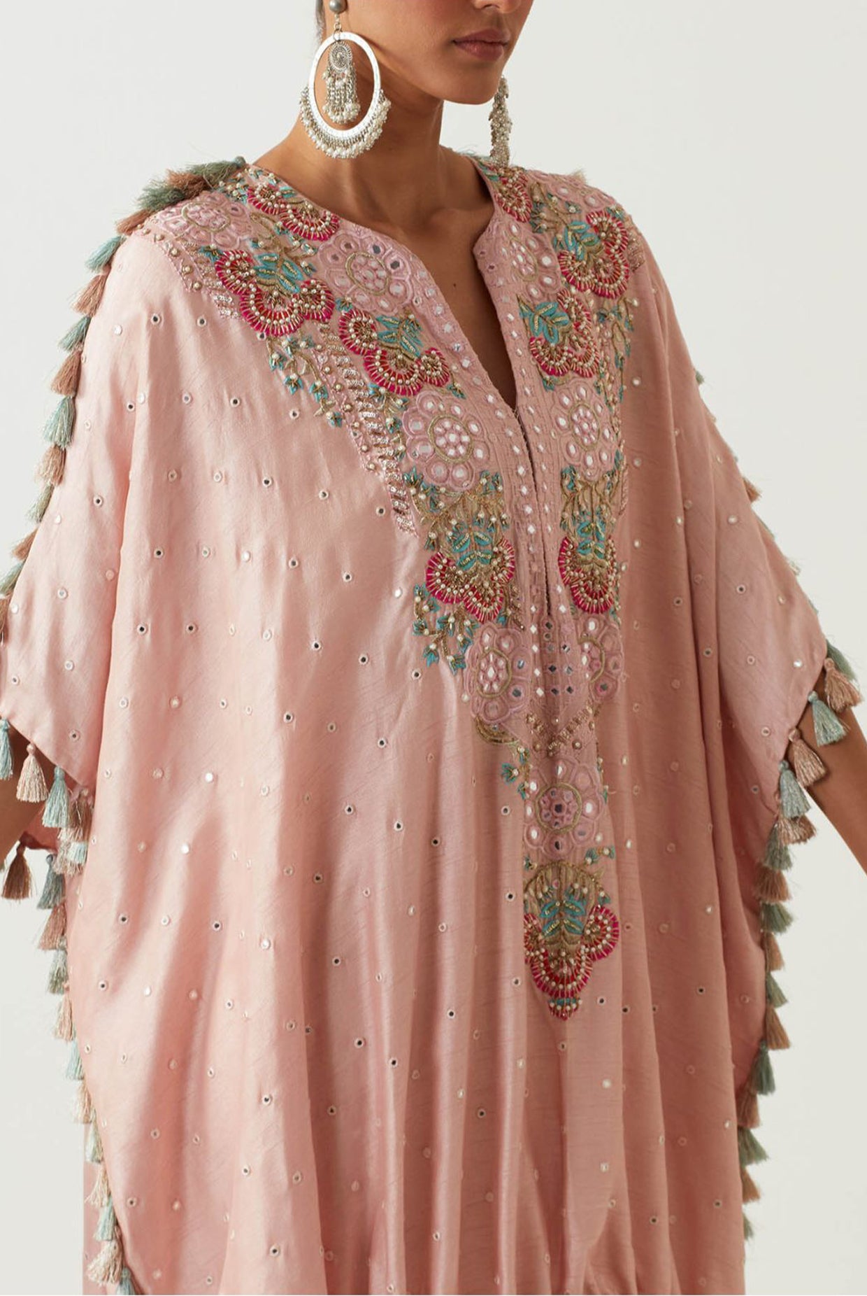 Blush Embroidered High Low Kurta With Jogger Pant