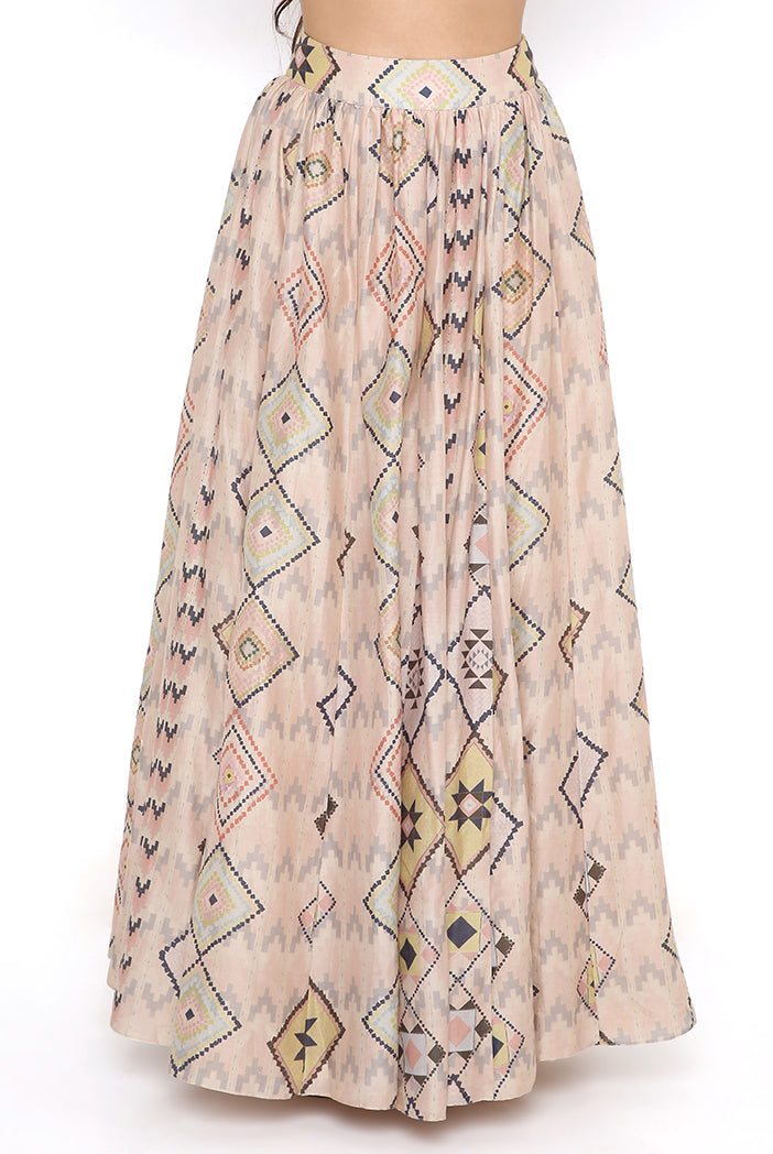 Blush Mosaic Diamond Print Embroidered Choli With Lehenga And Dupatta