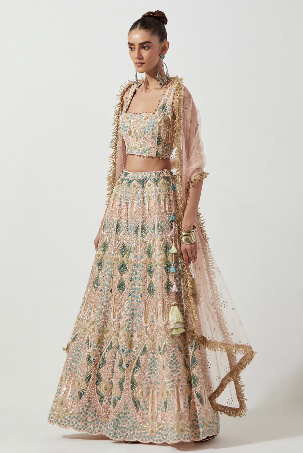 BLUSH PINK EMBROIDERED CHOLI & SHARARA WITH NET DUPATTA