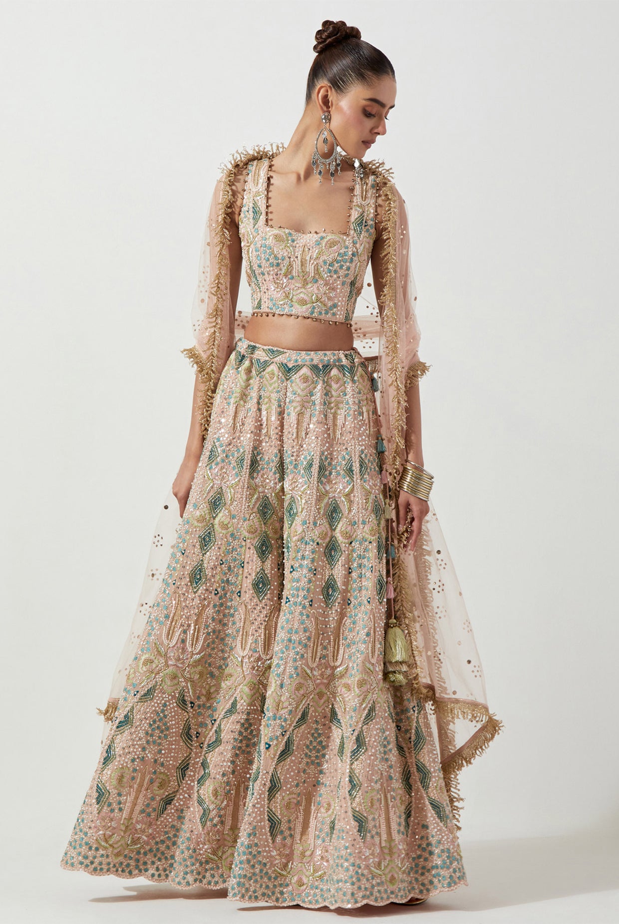 BLUSH PINK EMBROIDERED CHOLI & SHARARA WITH NET DUPATTA
