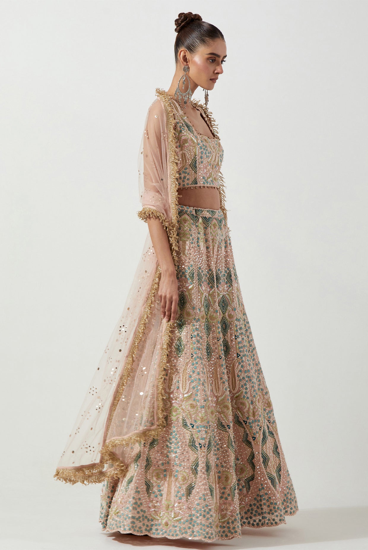 BLUSH PINK EMBROIDERED CHOLI & SHARARA WITH NET DUPATTA