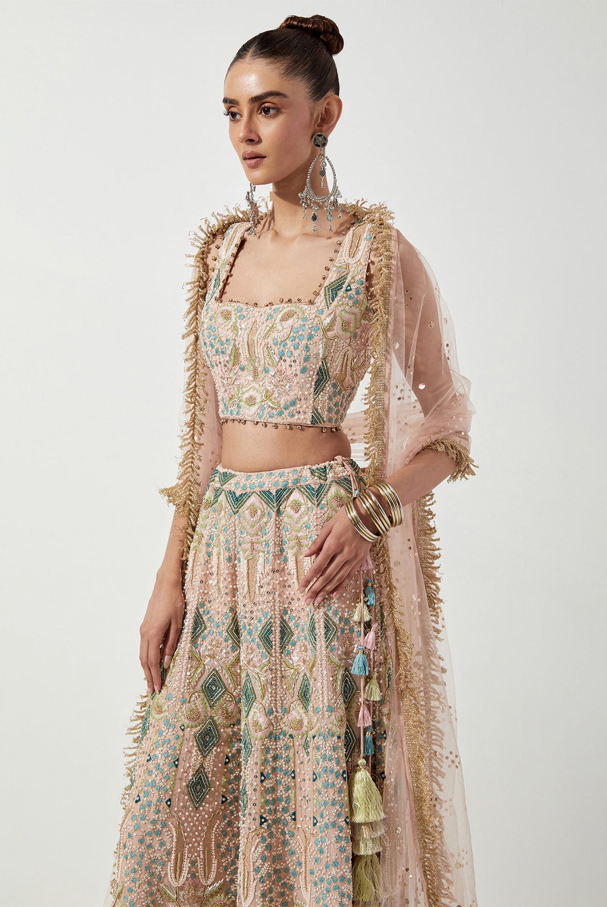 BLUSH PINK EMBROIDERED CHOLI & SHARARA WITH NET DUPATTA