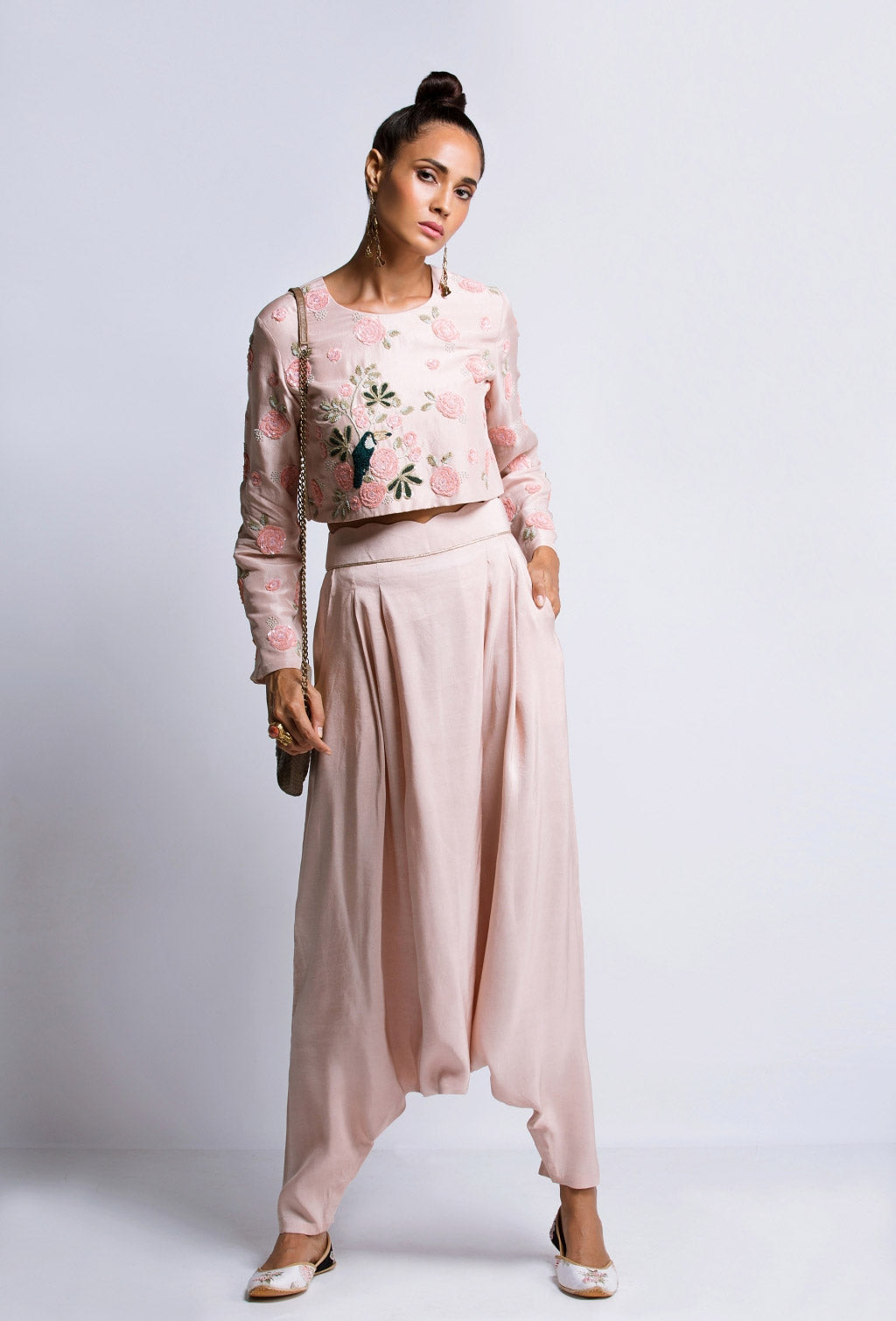 Blush Silk Crop Top and Low Crotch Pants