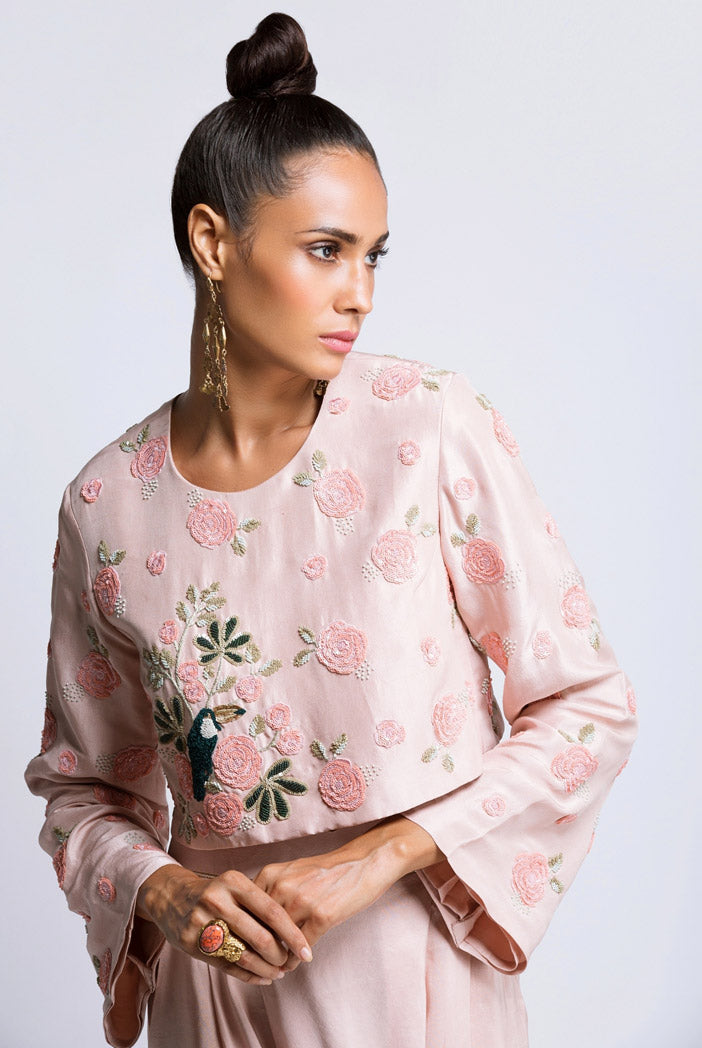 Blush Silk Crop Top and Low Crotch Pants
