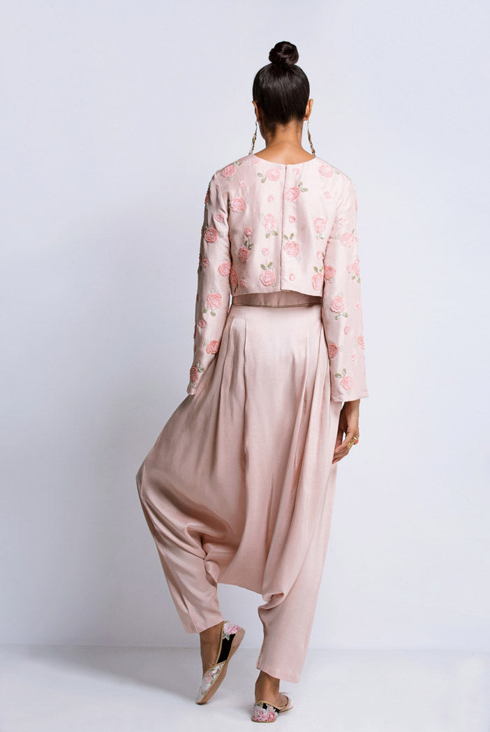 Blush Silk Crop Top and Low Crotch Pants