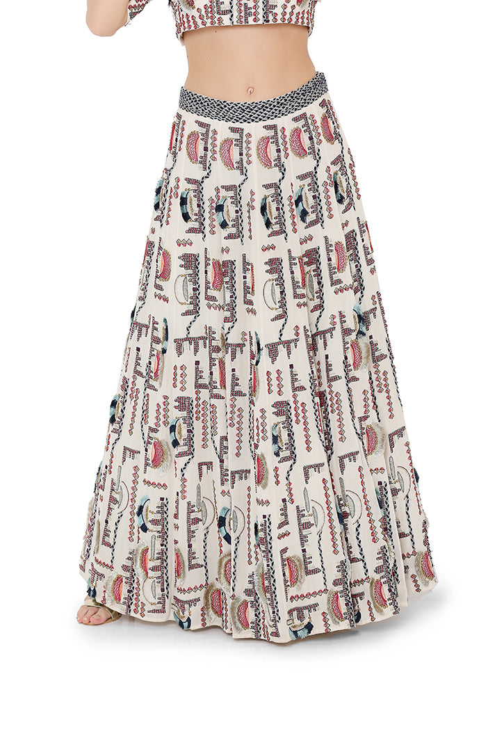 Chalk White Colour Georgette Choli and Lehenga with Chiffon Dupatta
