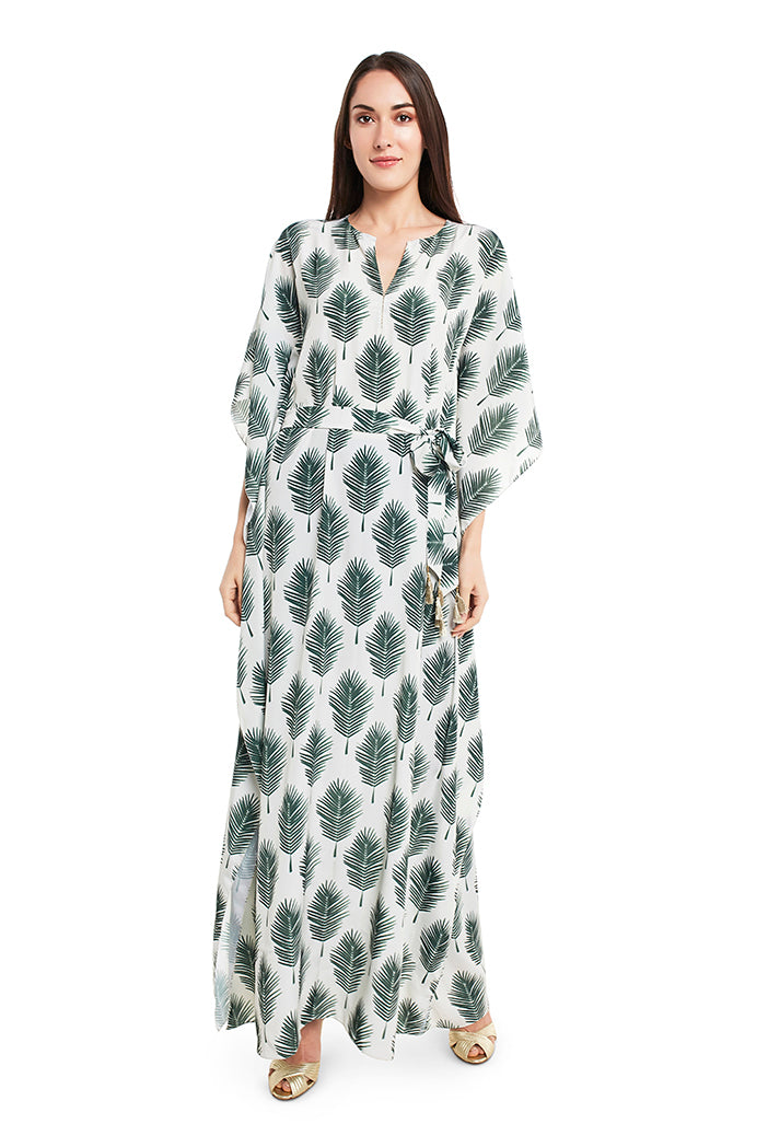 Cream Colour Printed Art Crepe Kaftan