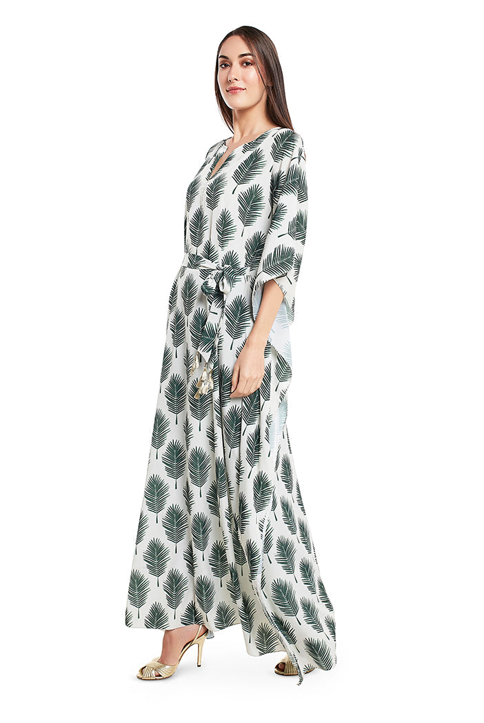 Cream Colour Printed Art Crepe Kaftan