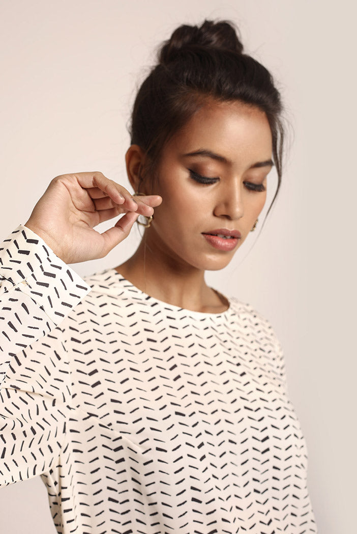 Cream Printed Art Crepe Tunic