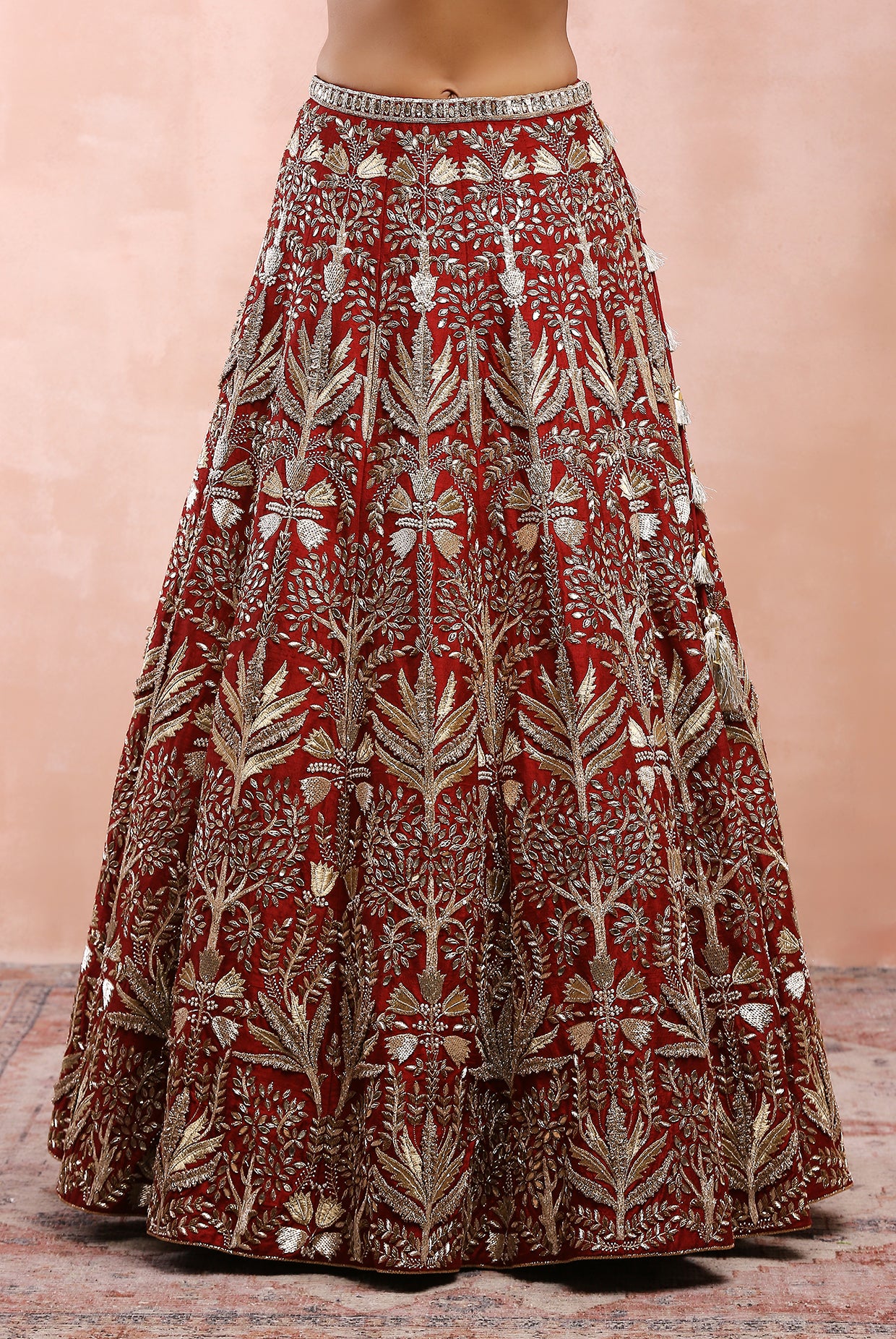 Dark Red Bagh Embroidered Choli With Lehenga And Dupatta