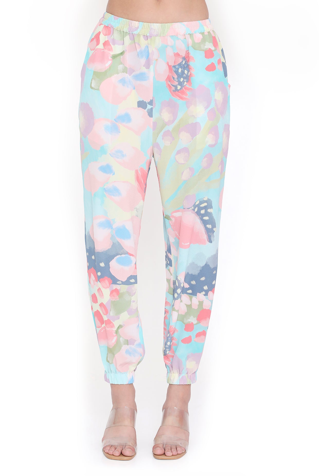 Evalie Euphoria Print High-Low Embroidered Kaftan With Jogger Pant