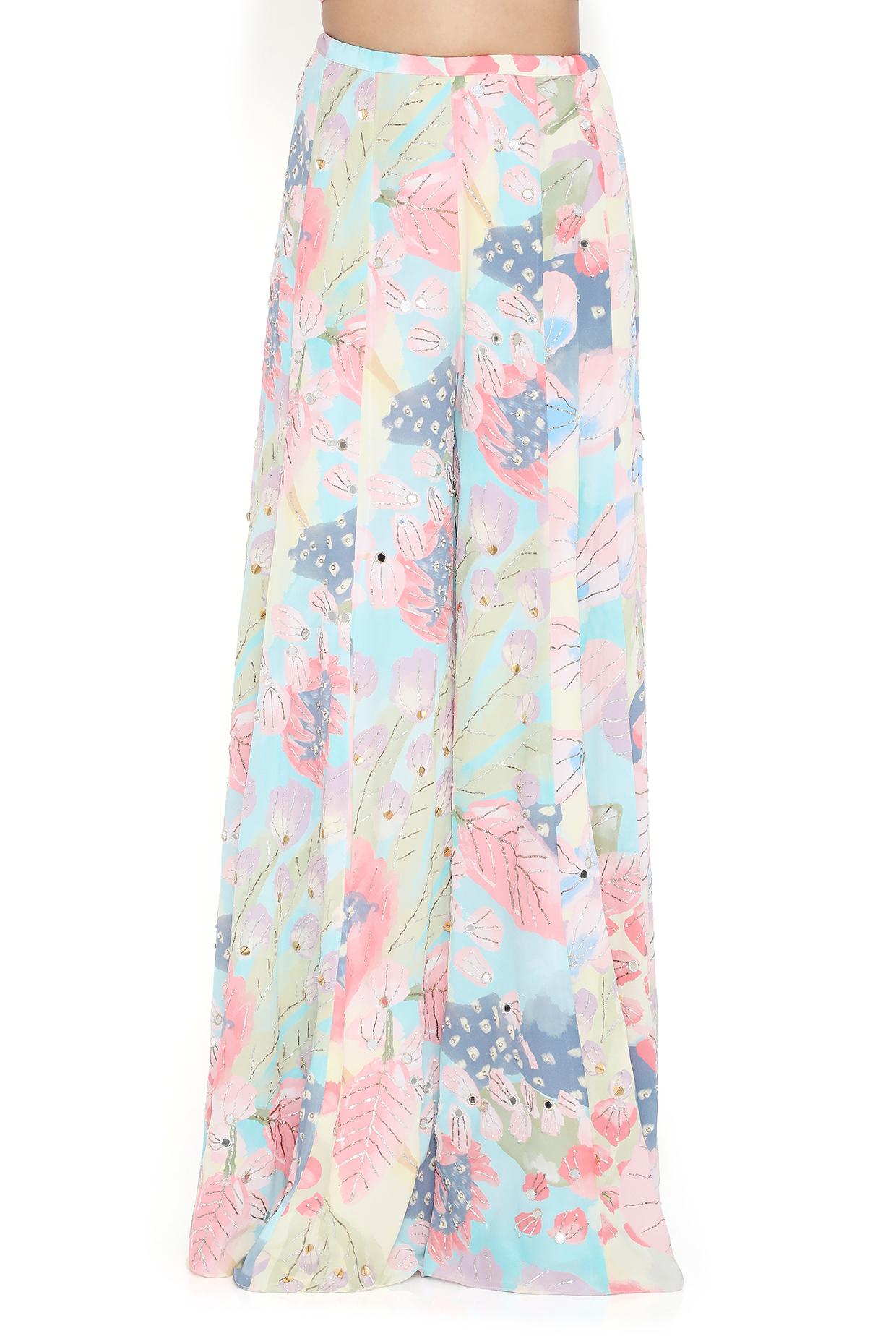 Fresia Euphoria Print Embroidered Blazer With Bustier And Sharara With Belt