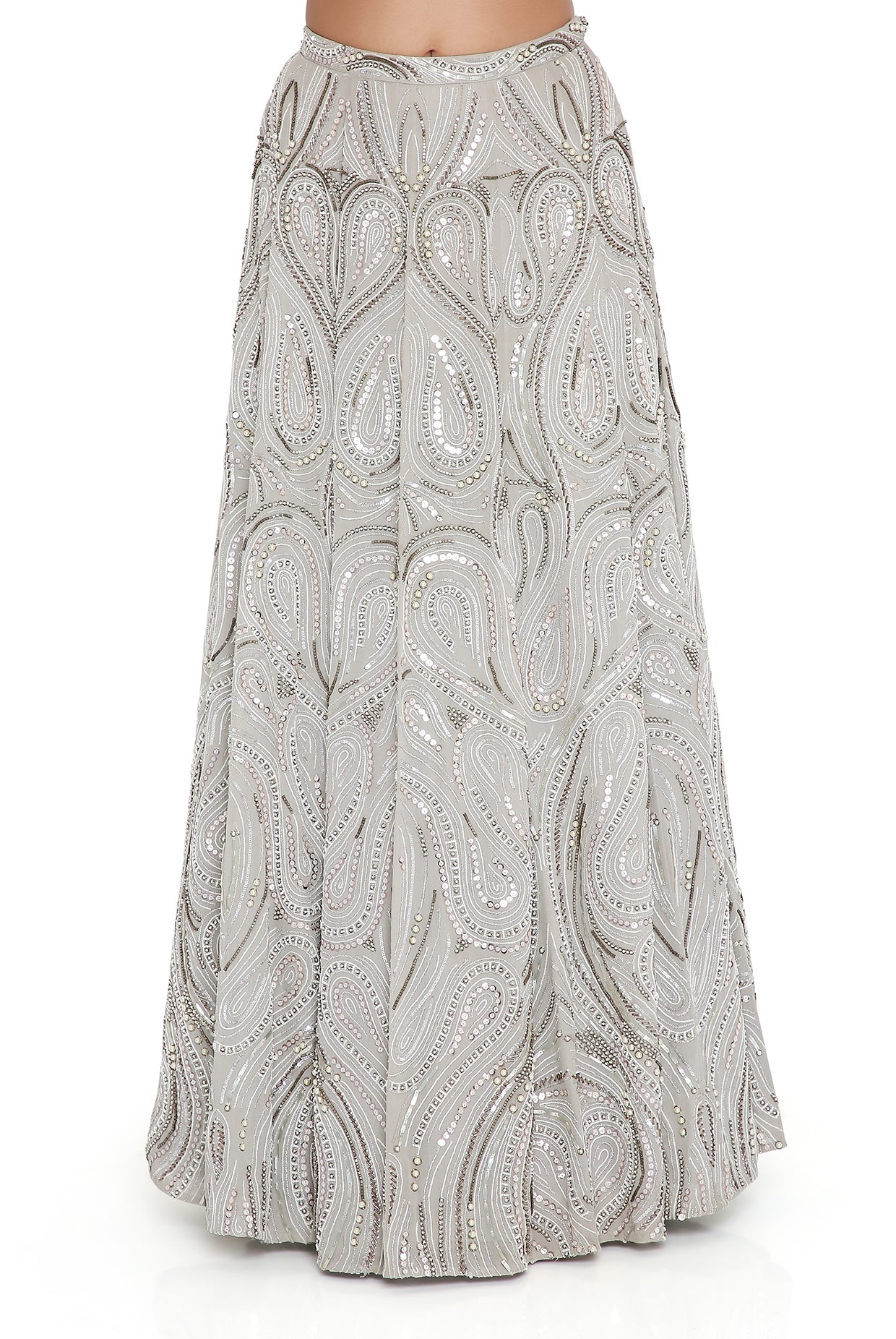 Grey Georgette Embroidered Choli And Lehenga With Mukaish Net Dupatta