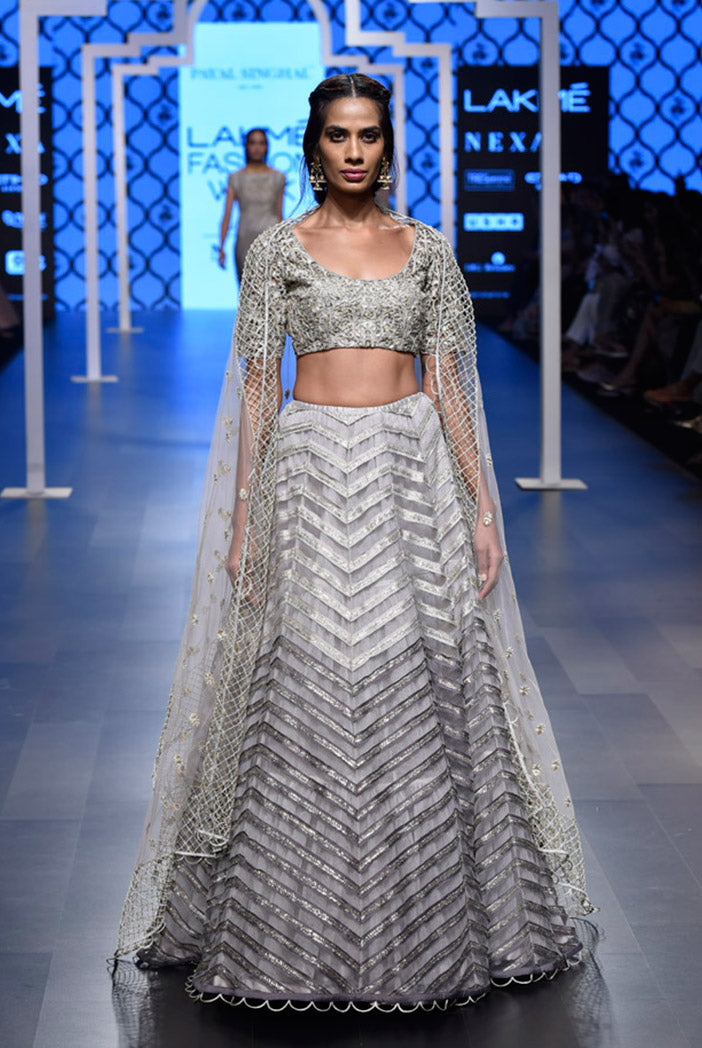 Grey Silk Colour Choli with Light and Dark Grey Colour Net Lehenga and Net Dupatta