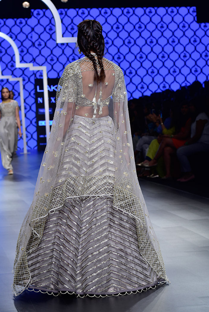 Grey Silk Colour Choli with Light and Dark Grey Colour Net Lehenga and Net Dupatta