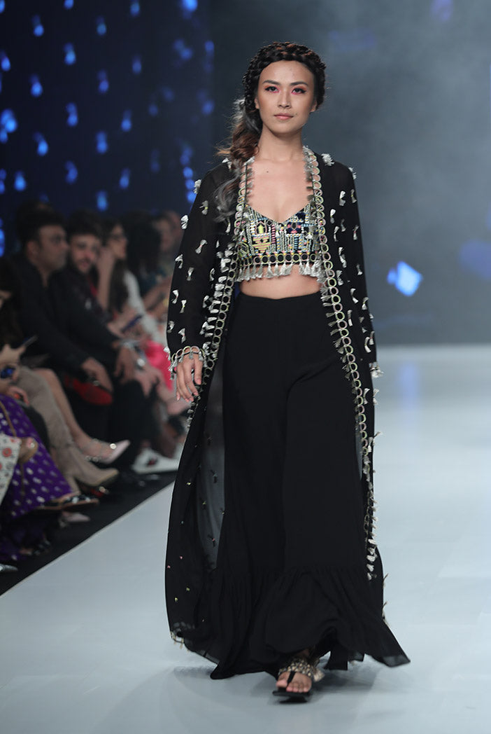 Helina Black Georgette Choli with Jacket and Frill Palazzo
