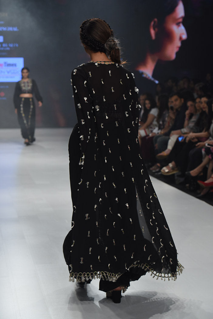 Helina Black Georgette Choli with Jacket and Frill Palazzo