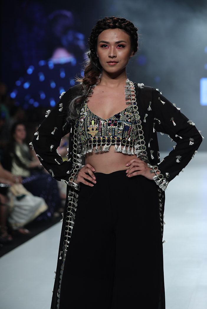 Helina Black Georgette Choli with Jacket and Frill Palazzo