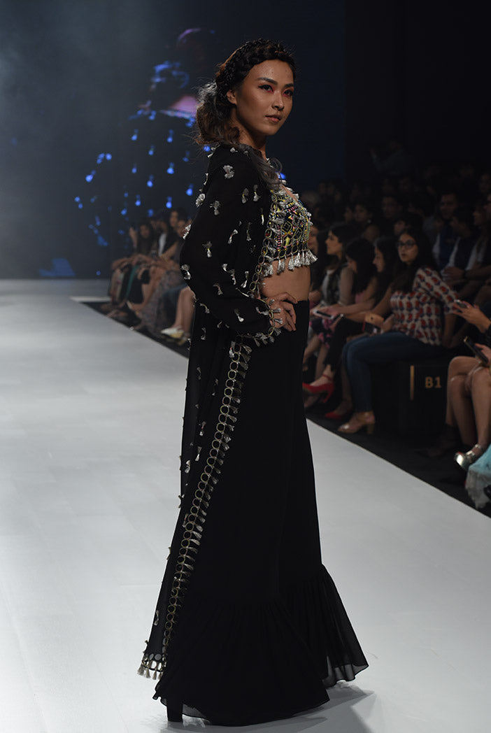 Helina Black Georgette Choli with Jacket and Frill Palazzo