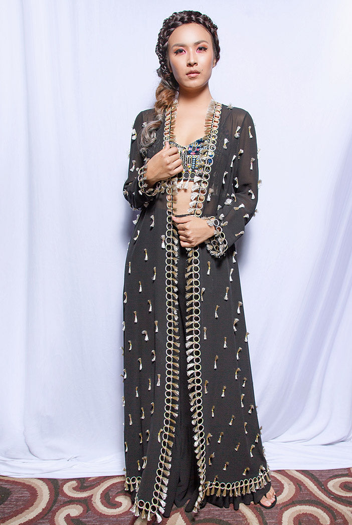 Helina Black Georgette Choli with Jacket and Frill Palazzo