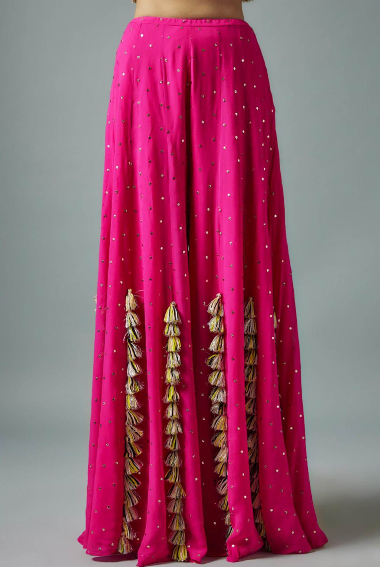 Hot Pink Embroidered Back Tie-Up Choli With Sharara