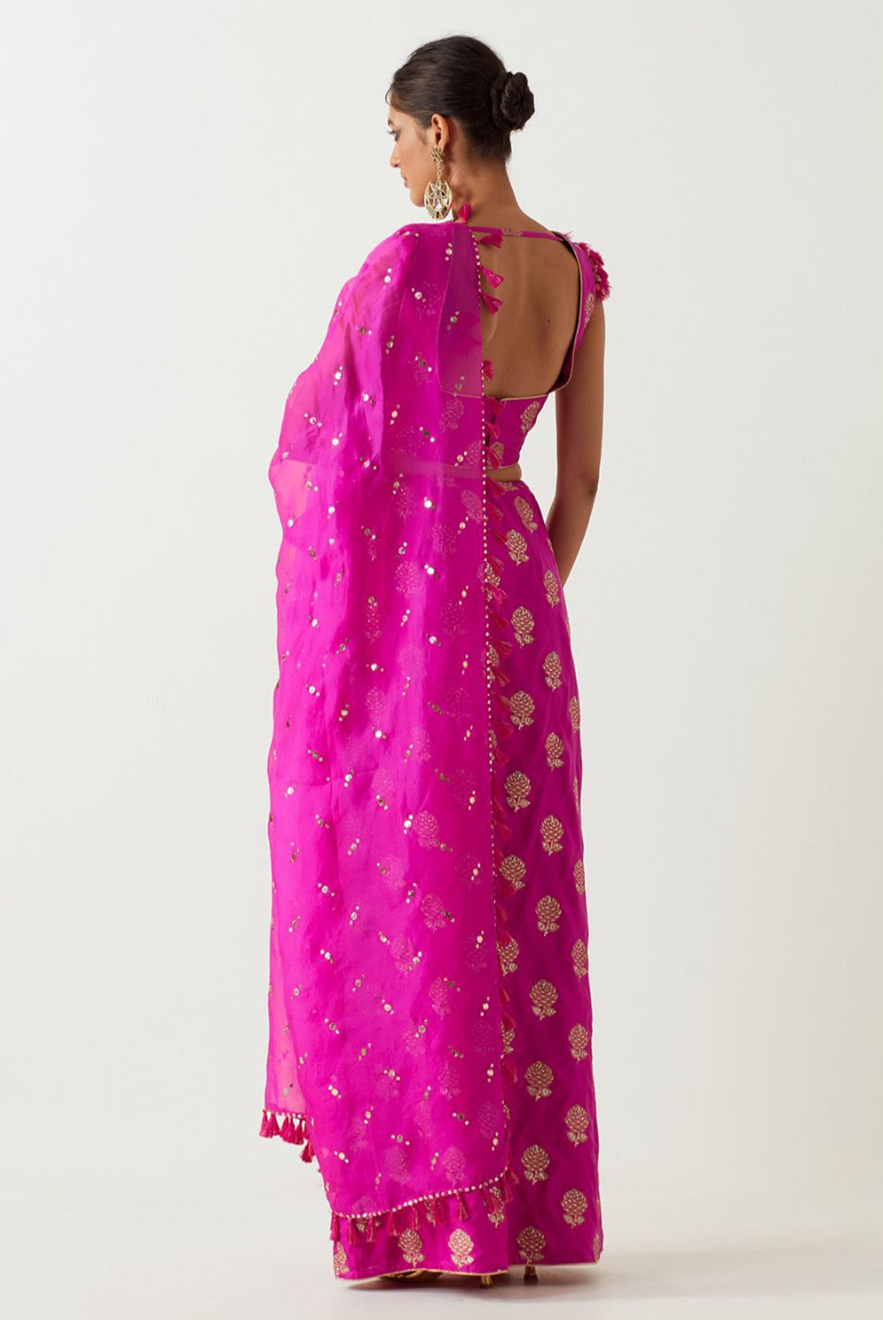 Hot Pink Embroidered Choli And Skirt With Dupatta