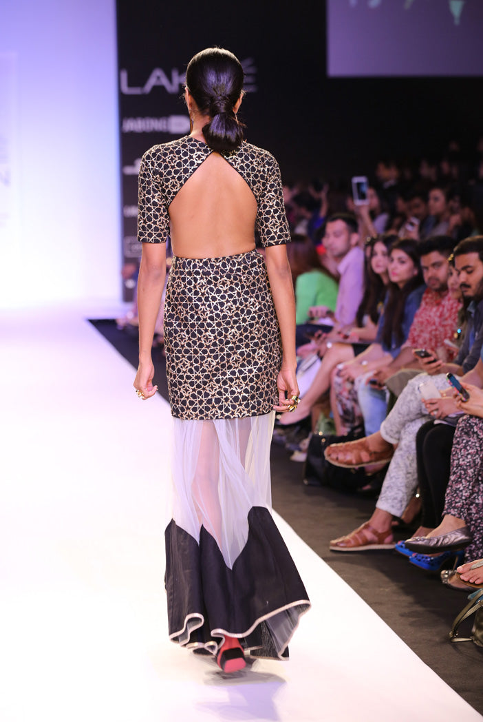 Indra Black Linen Top with Pale Blue Tulle Skirt with Black Border