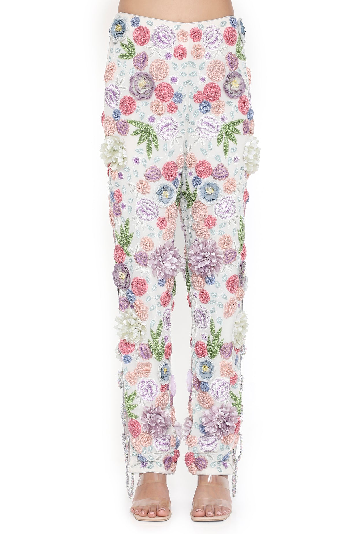 Irene Off White Embroidered Short Kurta And Pant With Metal Chain Hanging