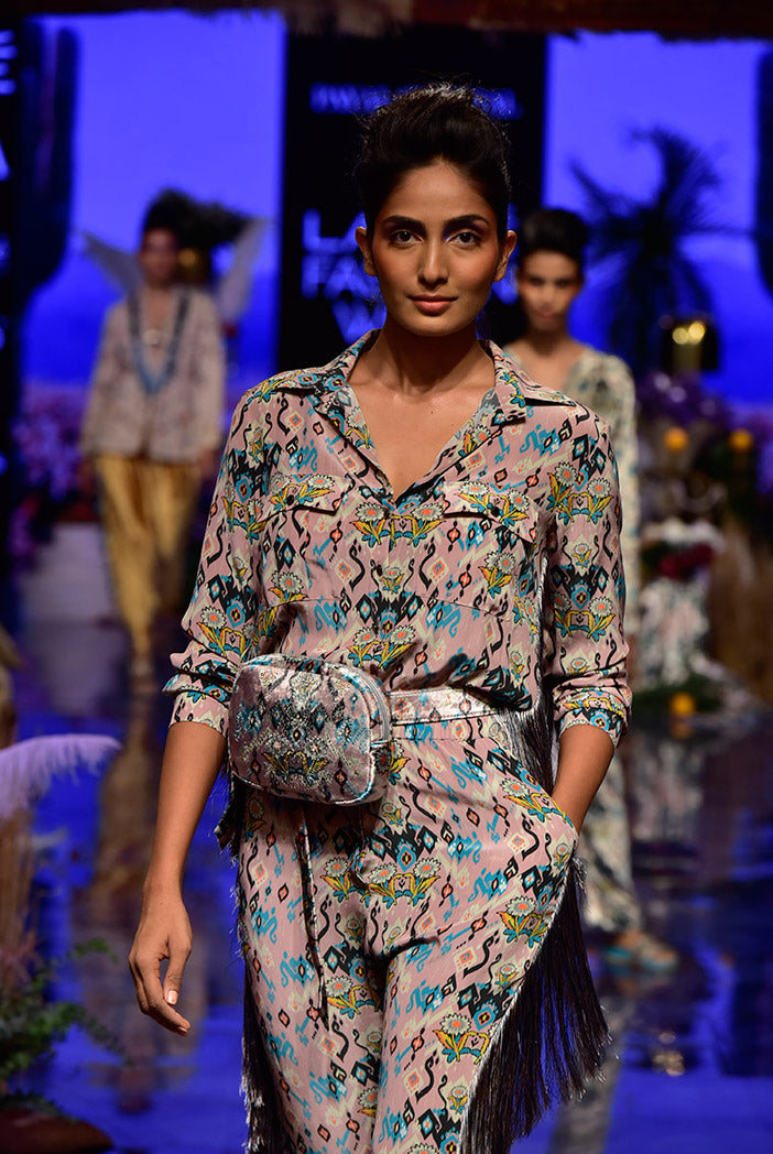 Ista Pink Printed Crepe Jumpsuit