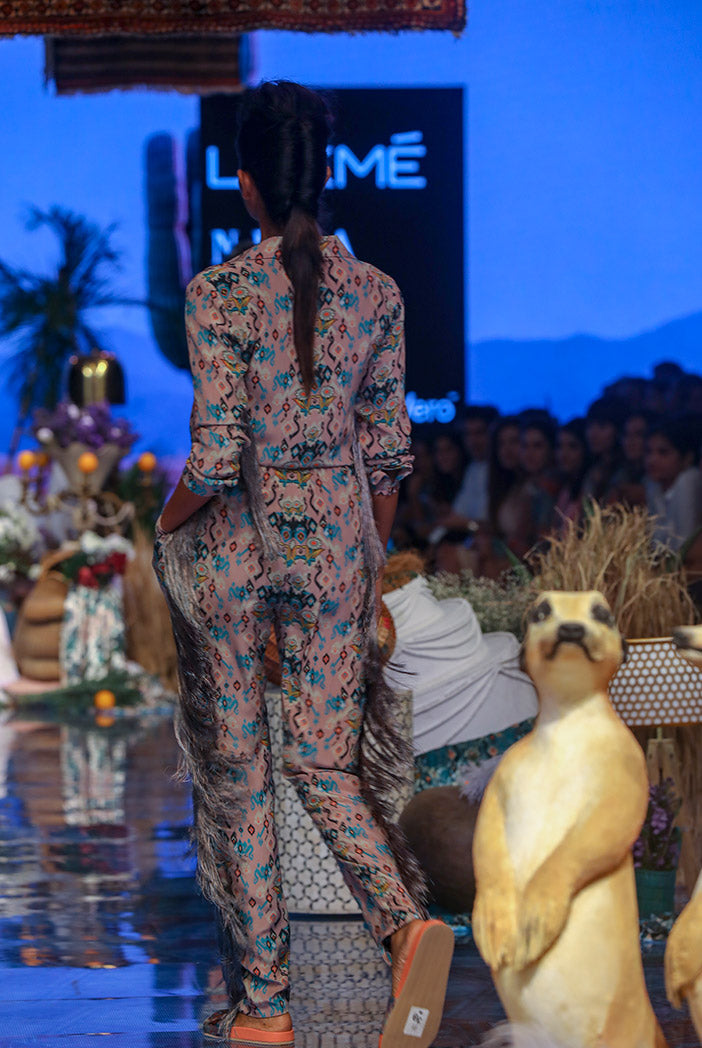 Ista Pink Printed Crepe Jumpsuit