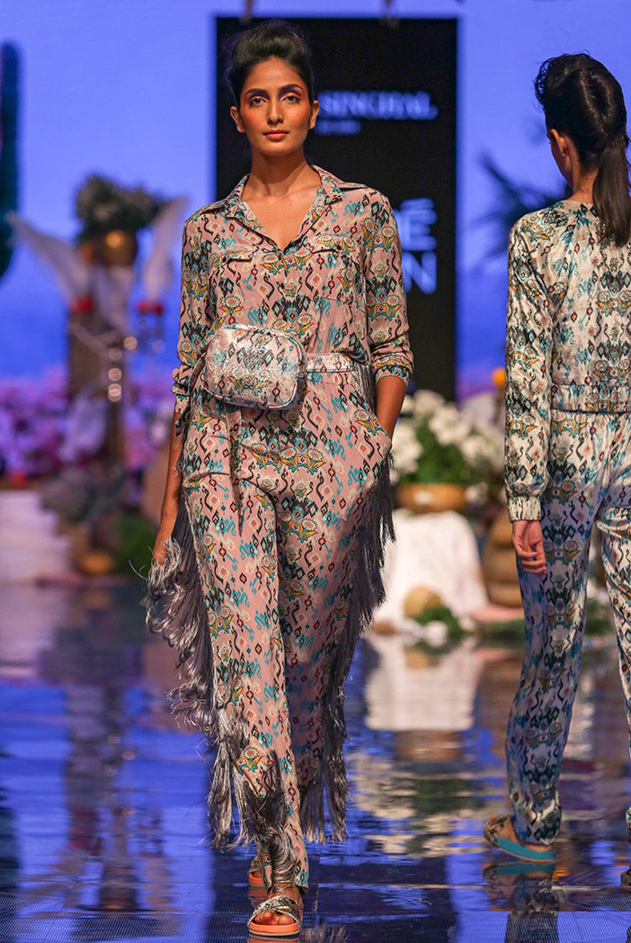 Ista Pink Printed Crepe Jumpsuit