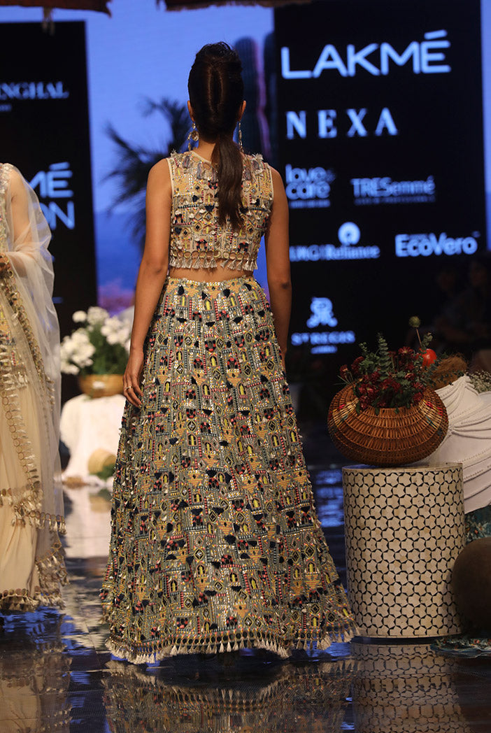 Istanbul Stone georgette Choli with Periwinkle Blue Georgette Lehenga
