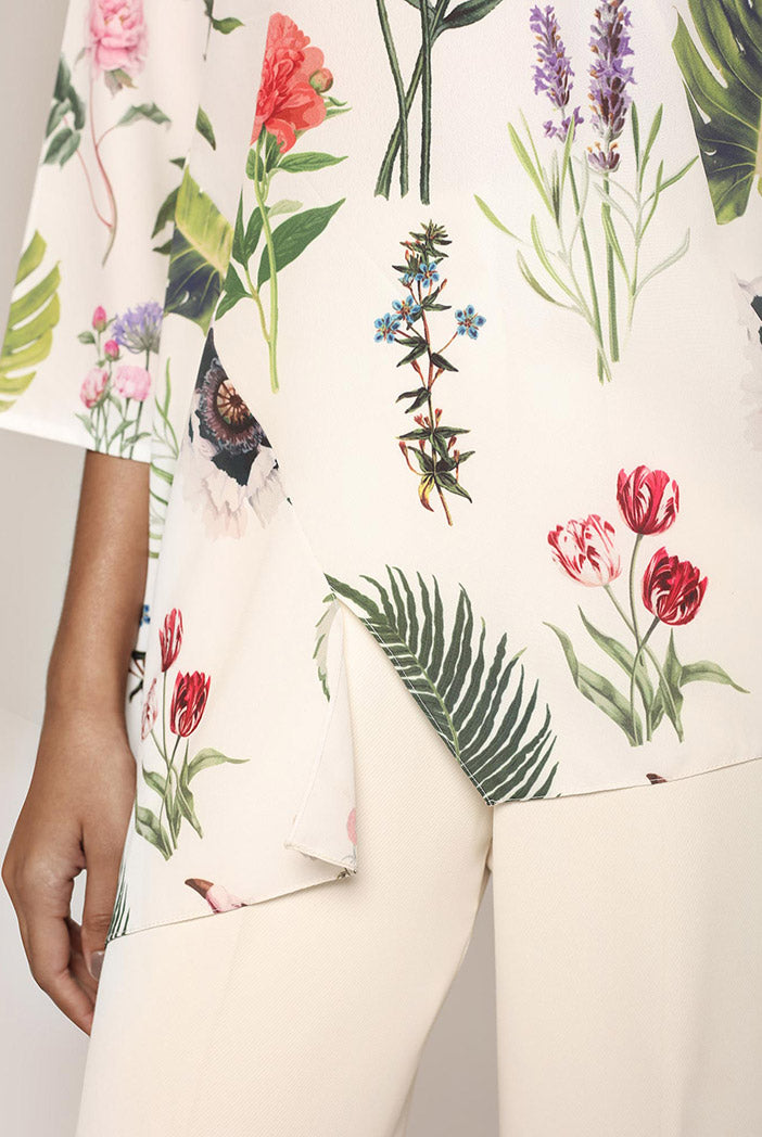 Ivory Printed Art Crepe Tunic