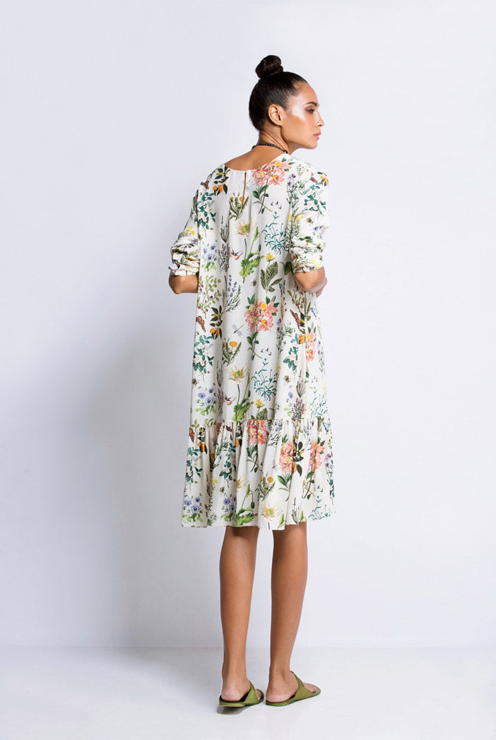 Ivory Printed Crepe Frill Tunic
