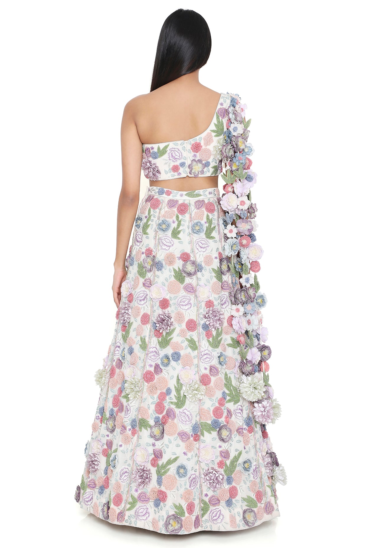 Lana Off White Embroiderd Choli With Hanging Flowered Tassels On Shoulder And Lehenga
