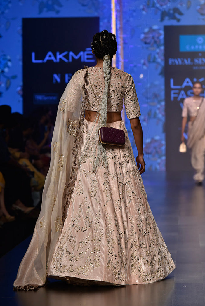 Larisa Stone Velvet Choli and Lehenga with Organza and Chanderi Stripe Dupatta