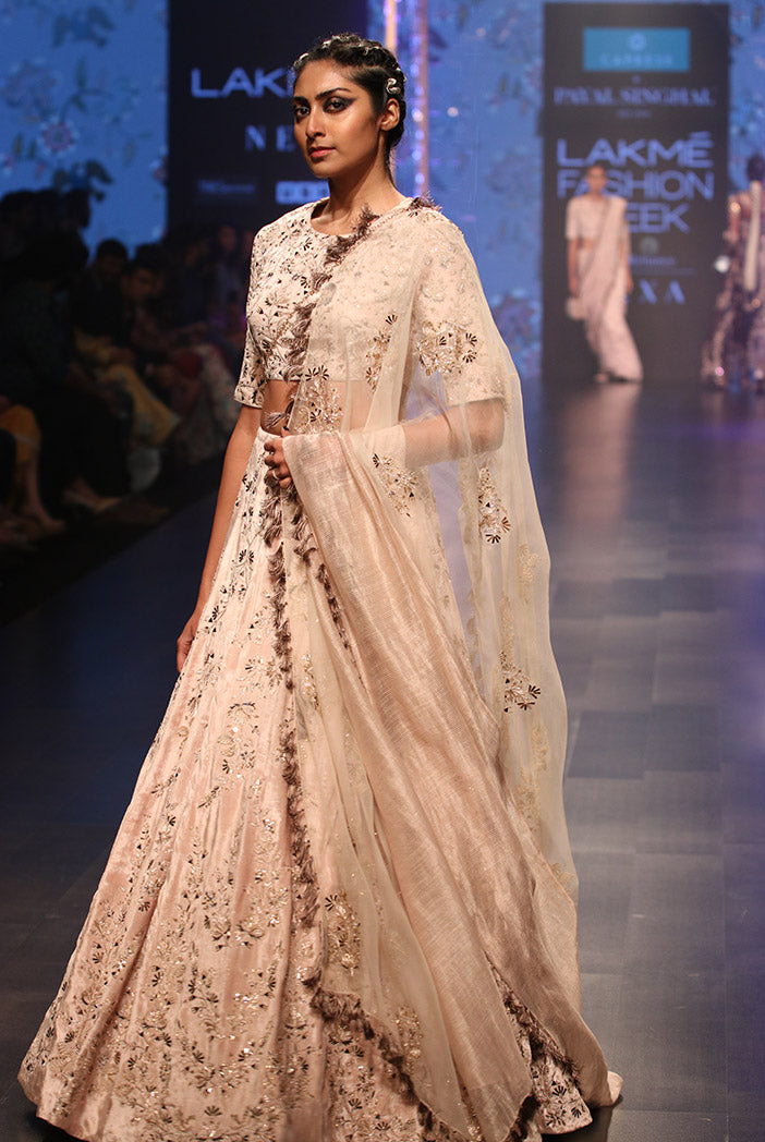 Larisa Stone Velvet Choli and Lehenga with Organza and Chanderi Stripe Dupatta