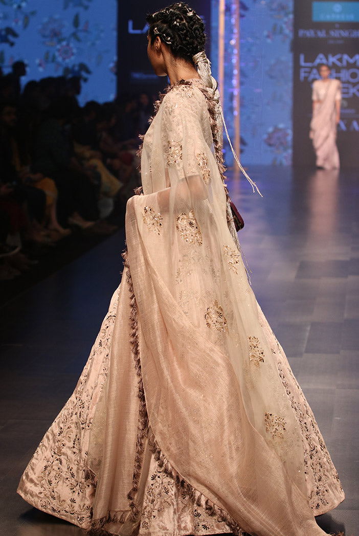 Larisa Stone Velvet Choli and Lehenga with Organza and Chanderi Stripe Dupatta