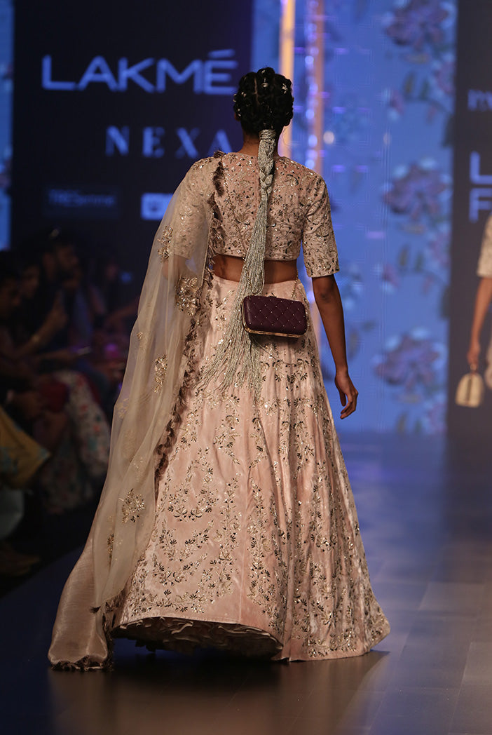 Larisa Stone Velvet Choli and Lehenga with Organza and Chanderi Stripe Dupatta