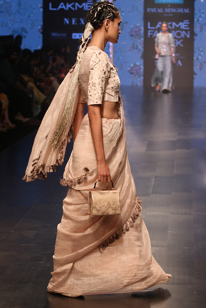 Latifa Stone Velvet Choli with Chanderi Stripe Saree and Velvet Petticoat