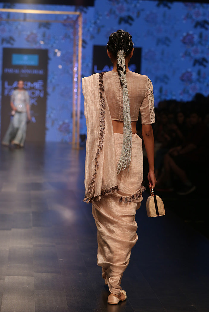 Latifa Stone Velvet Choli with Chanderi Stripe Saree and Velvet Petticoat