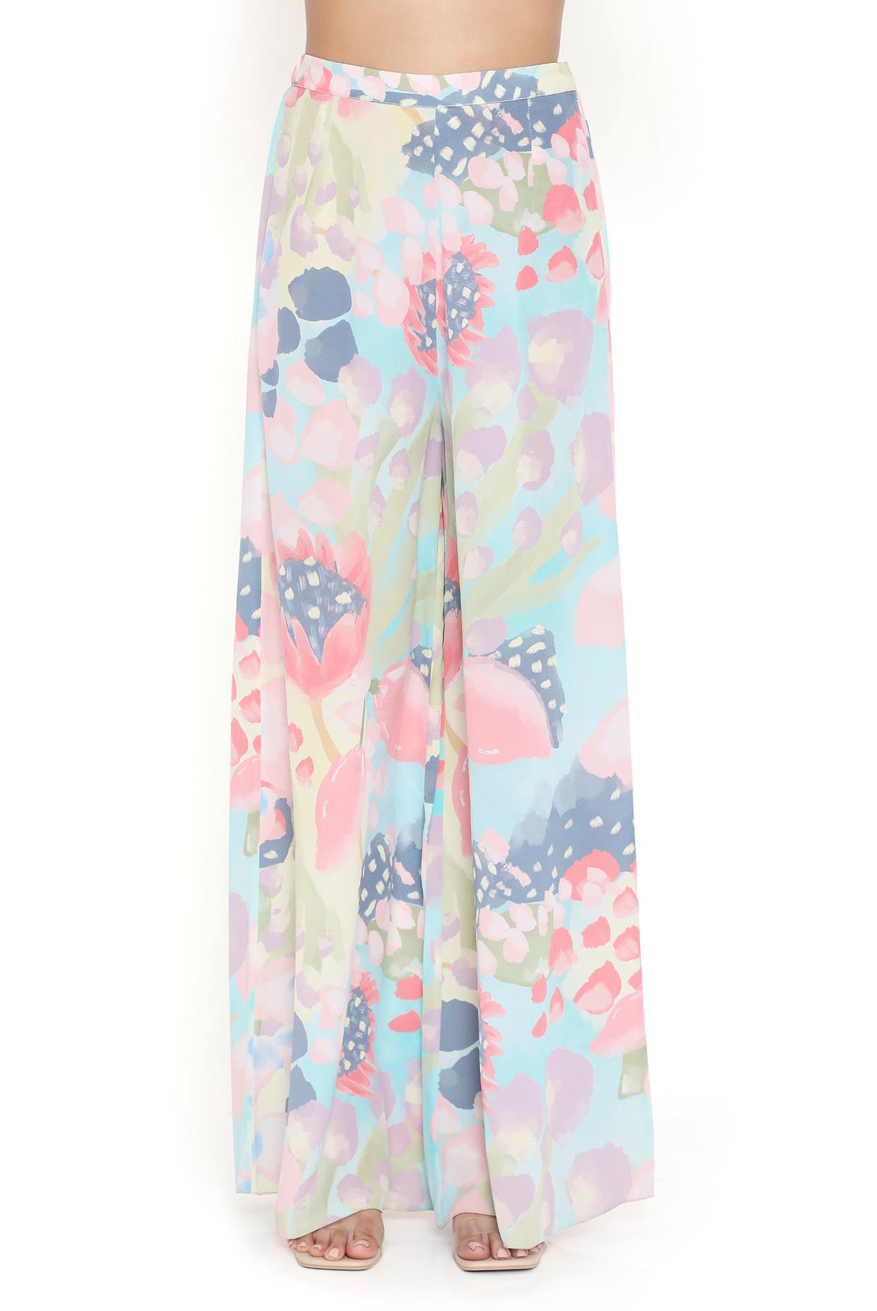Lavender Embroidered Tube Kurta With Leather Embroidered Belt And Printed Palazzo
