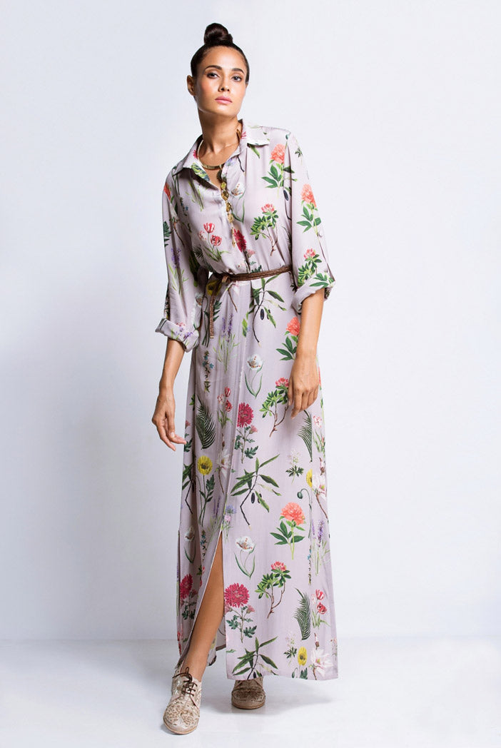 Lilac Printed Crepe Shirt Dress