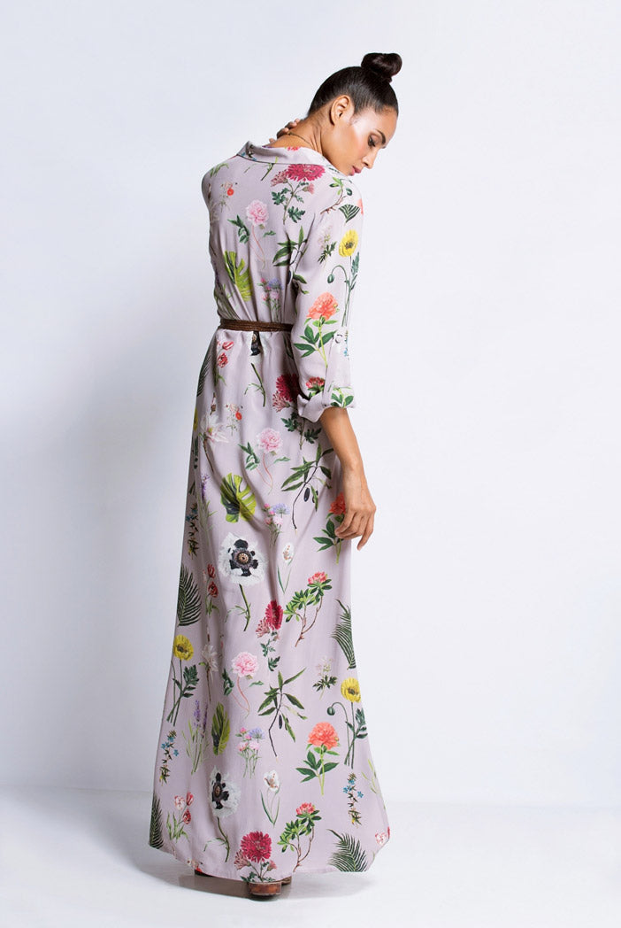 Lilac Printed Crepe Shirt Dress