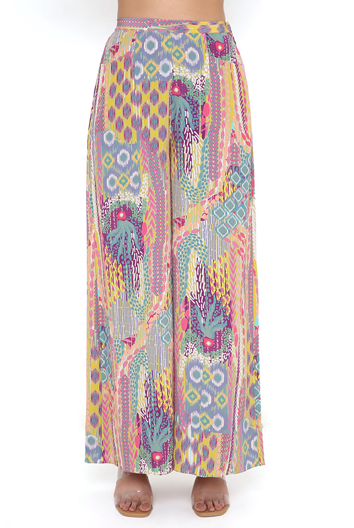 Lime African Print Crepe One Shoulder Top With Pallazo